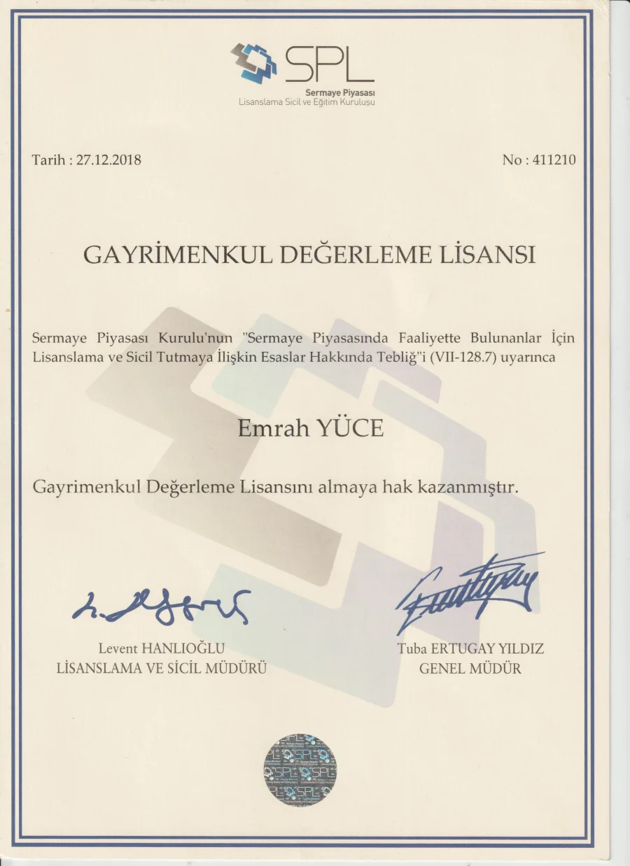 SPK Lisanslı Gayrimenkul Değerleme Yetkinliği